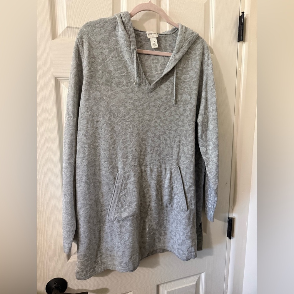 Cozy Light Gray V-Neck Hoodie Tunic - Women's